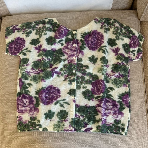 BEST Sezane Adriana Cardigan Violet Green Flowers French Knit Sweater Mohair - Picture 5 of 12